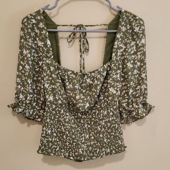 Abercrombie & Fitch Olive Floral Blouse Size M - Picture 1 of 6